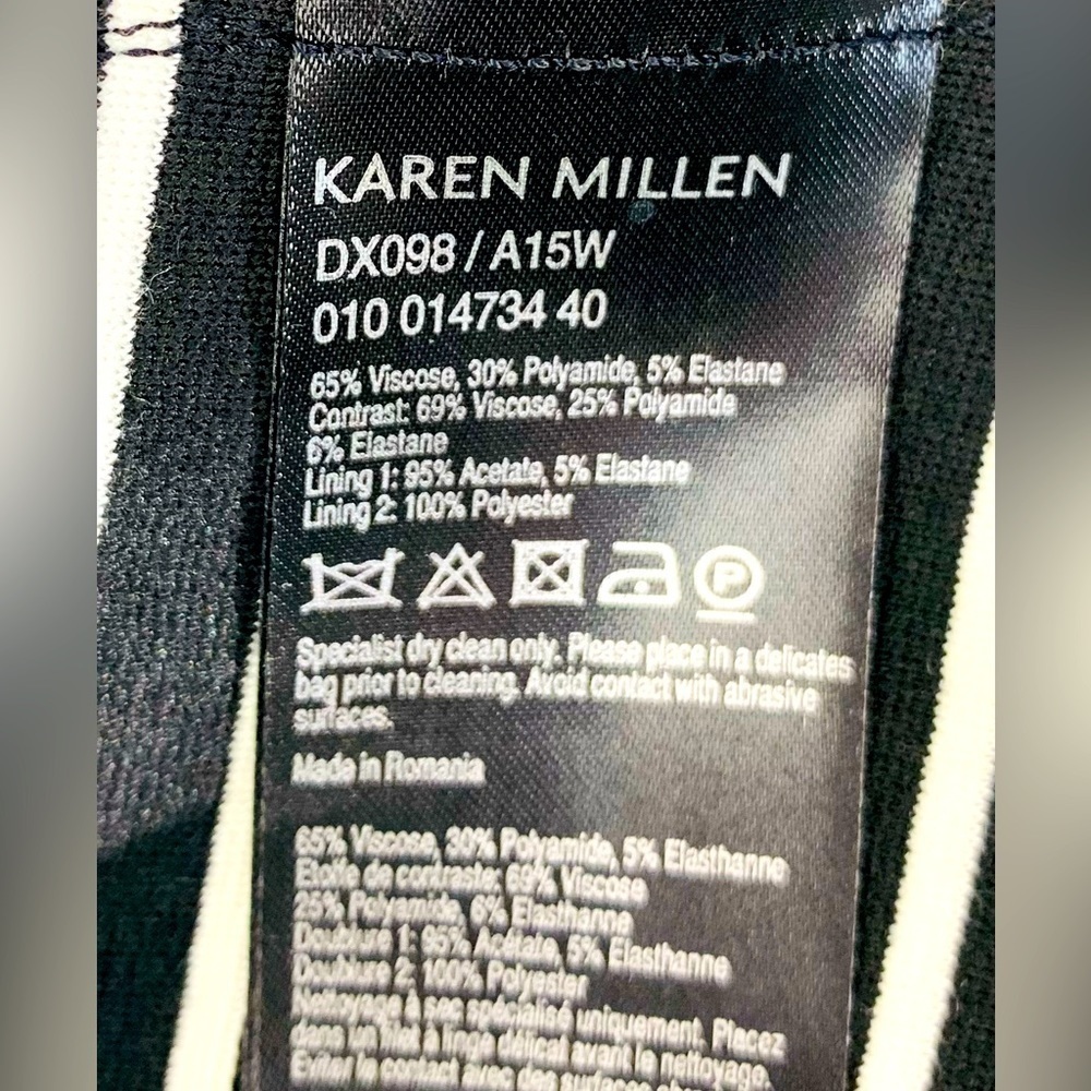 Karen Millen Black and White Stripe Knit 3/4 Sleeves Back Zip Dress NWT SZ 10! - Picture 7 of 9